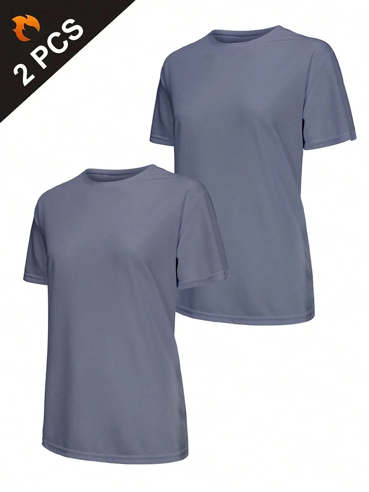 2Pcs Women's Solid Color Ultralight Quick Dry Sport T-Shirt, Breathable Lightweight Top For Fitness Training Workout Running Gym