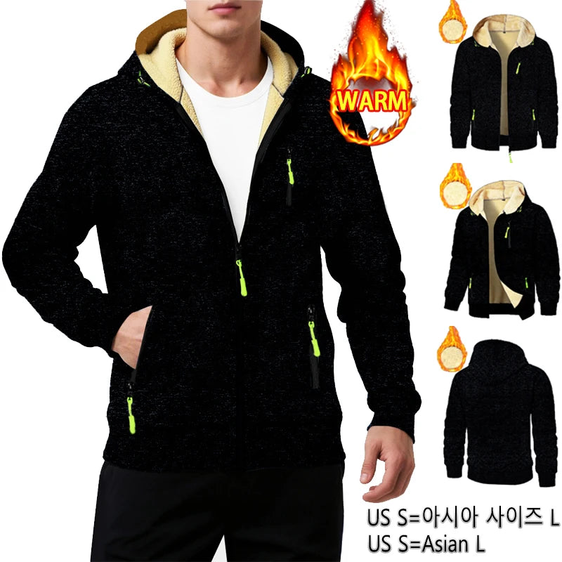 Animal Game Casual Jackets for Men Heavyweight Fleece Sweatshirt Thick Sherpa Lined Hooded Zipper Jacket Thick Streetwear Coats