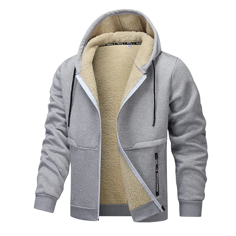 2025 Man Plush Jacket Autumn Winter Thicken Simple Solid Color Male Coat Long Sleeve Pocket Zipper Versatile Men Outerwear