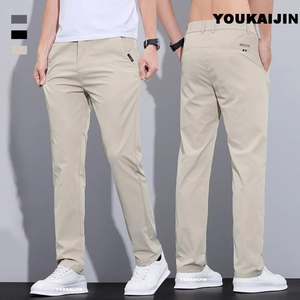 38 Men's Casual Pants Thin Ice Silk Summer Korean Slim Straight Pants Breathable Quick-drying Light Business Casual Pants