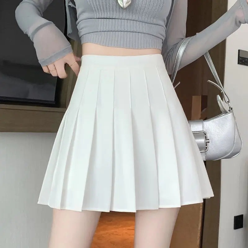 Autumn and winter new pleated skirt women's half skirt Korean high waist slim mini skirt Preppy style side zipper A-line skirt