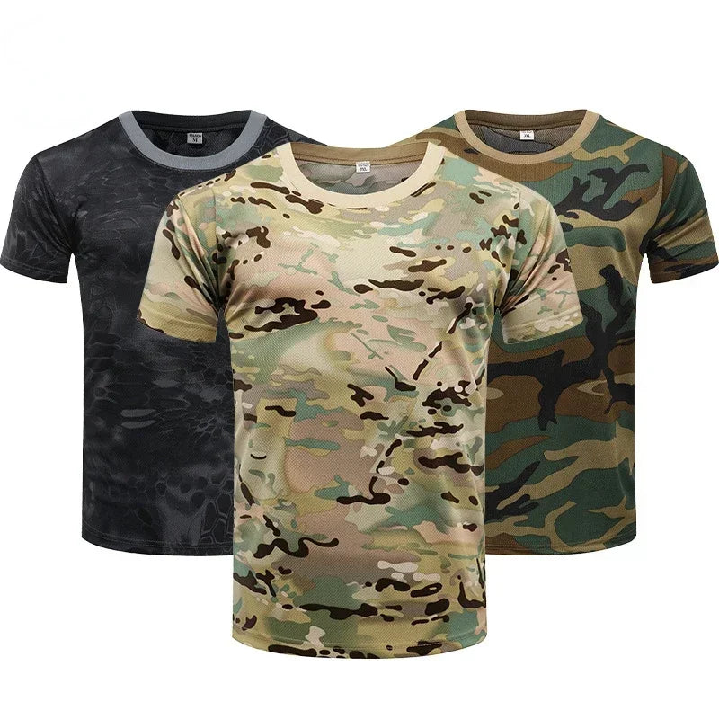 Camouflage Running Short Sleeve Quick Dried Sports T-shirt Breathable Outdoor Fitness Training Clothing Tactics High elasticity