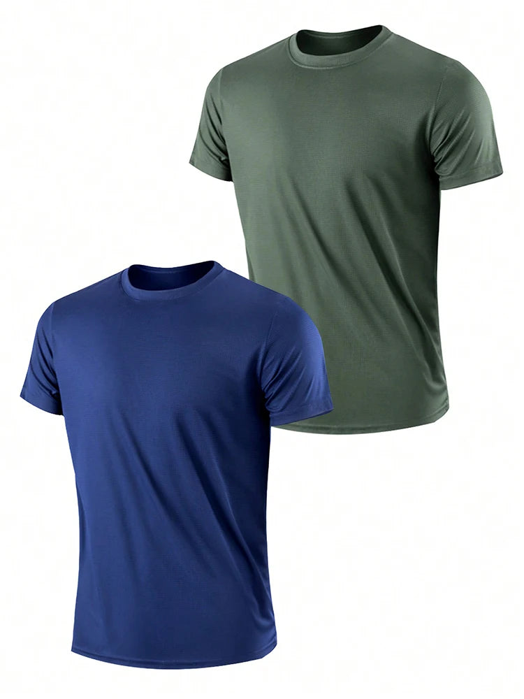 2PCS Men's Solid Color Ultralight Quick Dry Sport T-Shirt, Breathable Lightweight Top For Fitness Training Workout Running Gym
