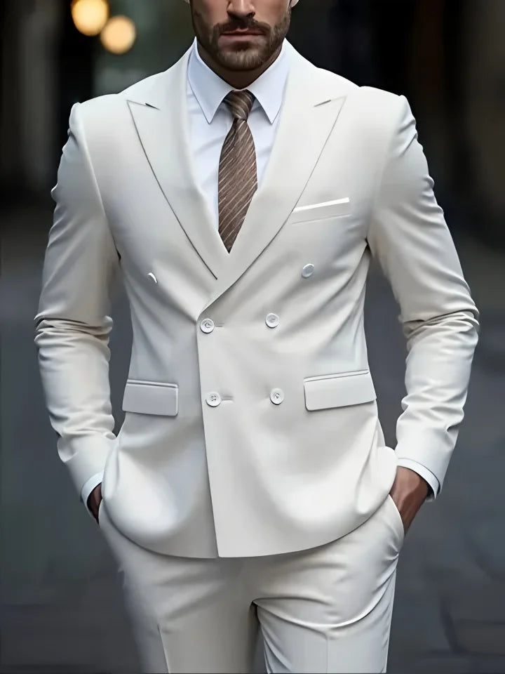 2025 Fashion New Men Double Breasted Boutique Solid Color Business Slim Fit Groom'S Office Wedding Best for Man Work Dress Suit