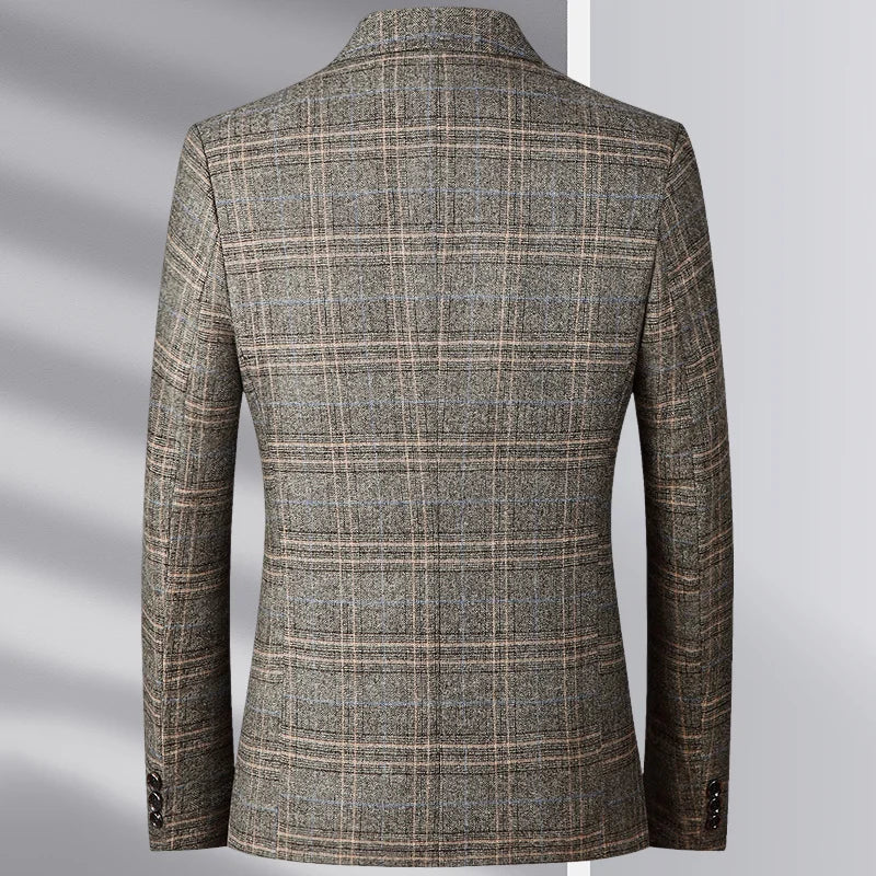 Blazer Men's Business Gentleman Wedding Fashionable Checkered Best Man, Slimming and Casual Middle-aged and Elderly Blazer