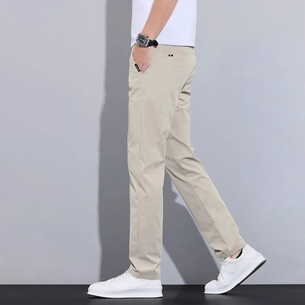 38 Men's Casual Pants Thin Ice Silk Summer Korean Slim Straight Pants Breathable Quick-drying Light Business Casual Pants
