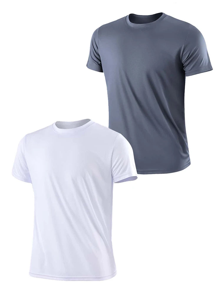 2PCS Men's Solid Color Ultralight Quick Dry Sport T-Shirt, Breathable Lightweight Top For Fitness Training Workout Running Gym