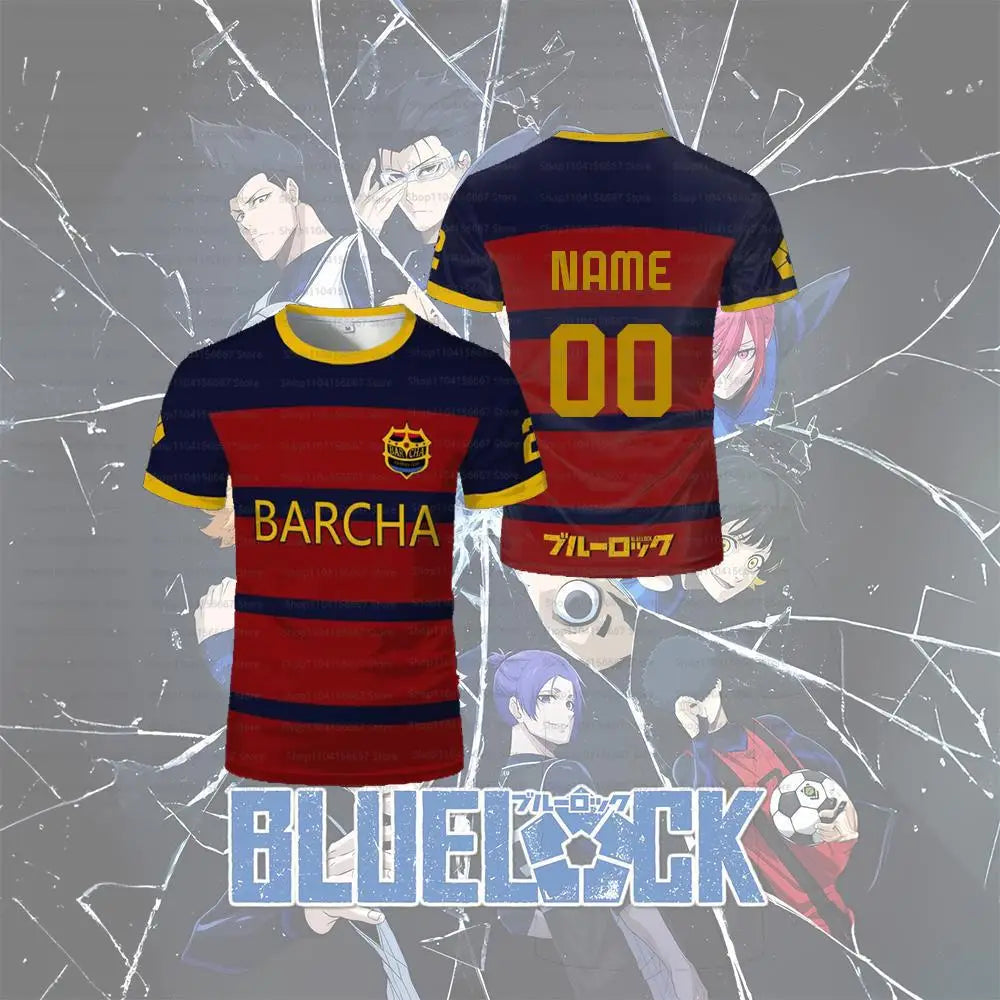 Blue Lock Customized Name Digital Cartoon Anime Cosplay Men's Sports Shirt Summer Children's T-shirt Top Oversized T-shirt Top