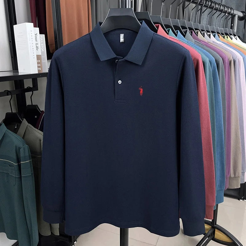 100% pure cotton high-end brand men's long sleeved polo shirt autumn fashion hot selling pony embroidery design golf top T-shirt