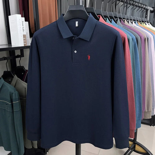 100% pure cotton high-end brand men's long sleeved polo shirt autumn fashion hot selling pony embroidery design golf top T-shirt