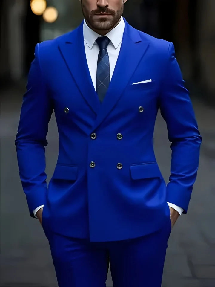 2025 Fashion New Men Double Breasted Boutique Solid Color Business Slim Fit Groom'S Office Wedding Best for Man Work Dress Suit