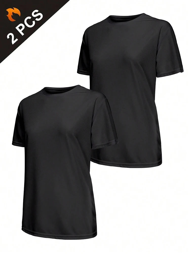 2Pcs Women's Solid Color Ultralight Quick Dry Sport T-Shirt, Breathable Lightweight Top For Fitness Training Workout Running Gym