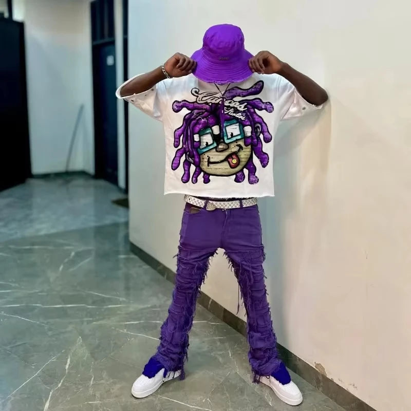 American Street Fashion Casual Cartoon Cartoon High Street Trendy Brand T-shirt Men Y2k Goth Hip-hop Rock Short-sleeved Women