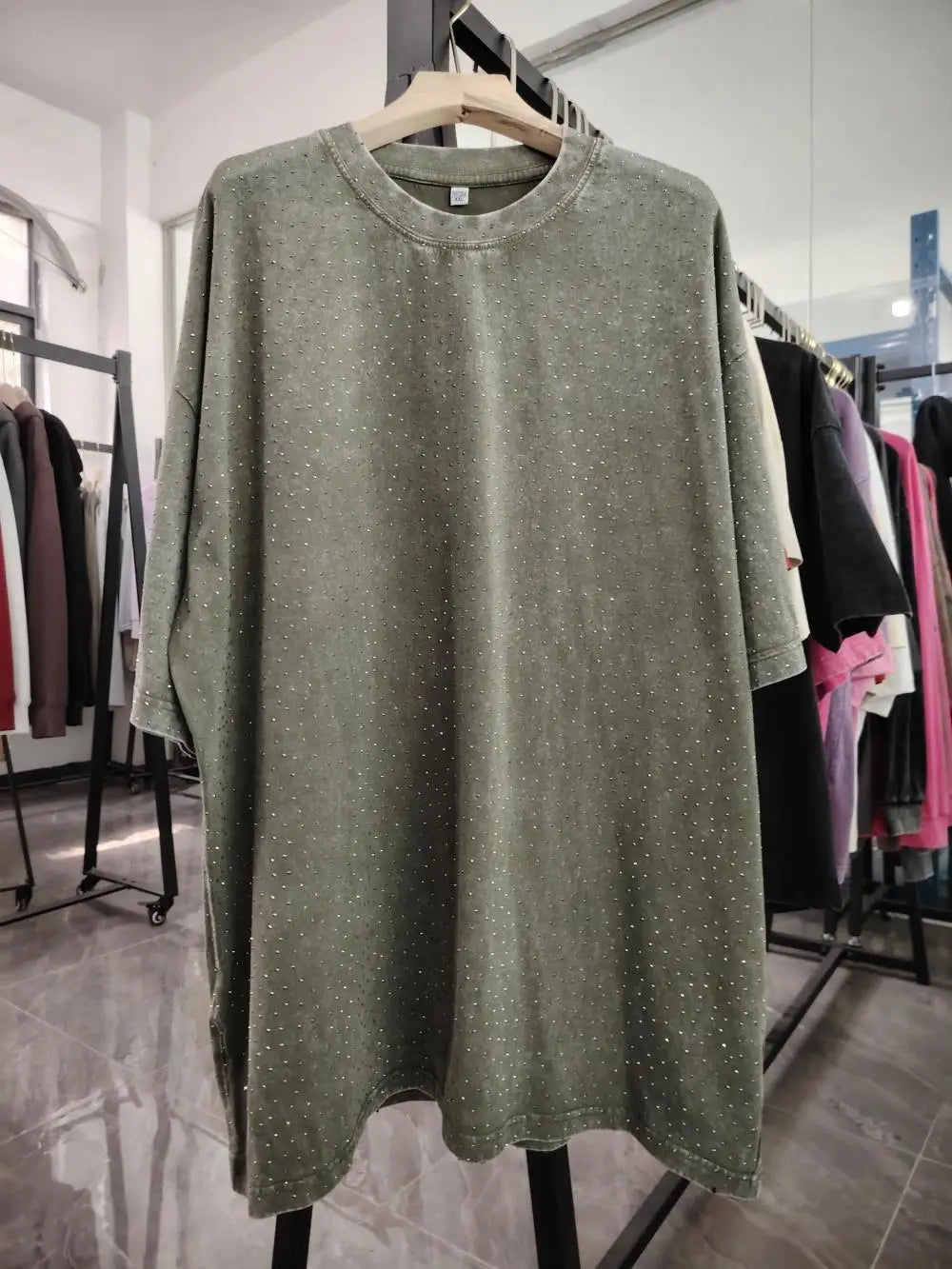 American Retro Pure Cotton Vintage T-shirt with Diamond Earth Color Street Style Diamond Flash Retro T-shirt for Men and Women