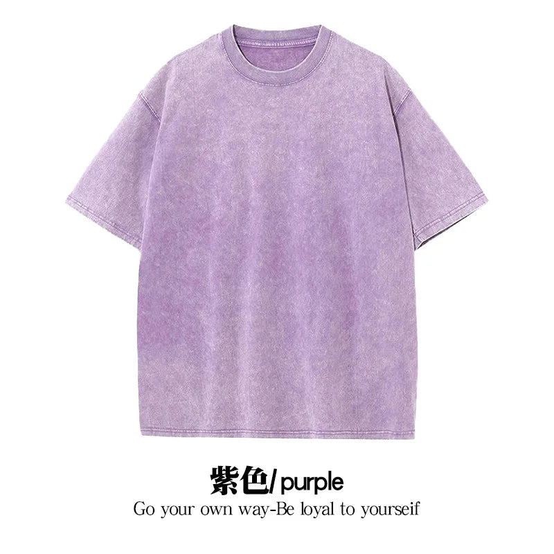 American Retro Pure Cotton Vintage T-shirt with Diamond Earth Color Street Style Diamond Flash Retro T-shirt for Men and Women