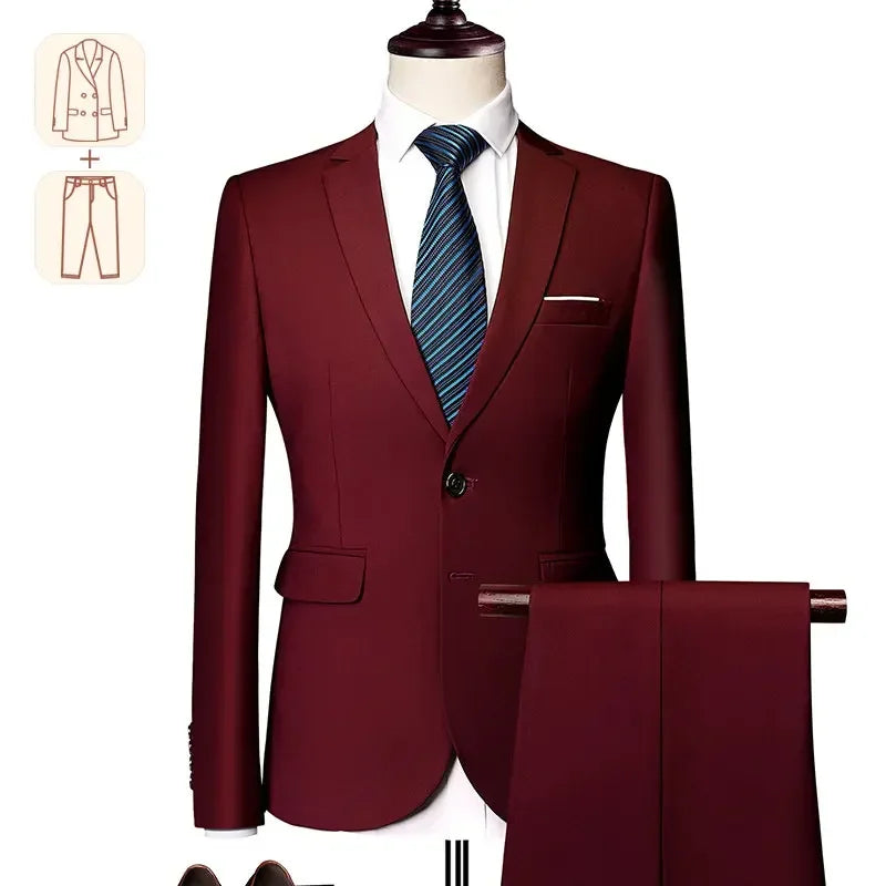 2025 New Men's Business Casual Suit for Weddings Male Solid Colour Formal Suit Sets Men Prom Party Tuxedo Dress