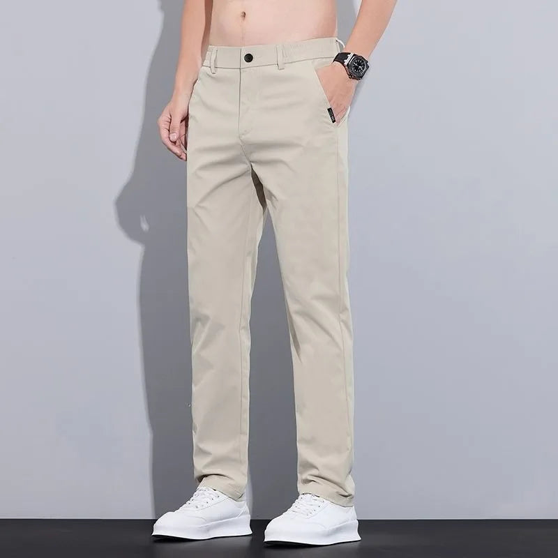 38 Men's Casual Pants Thin Ice Silk Summer Korean Slim Straight Pants Breathable Quick-drying Light Business Casual Pants