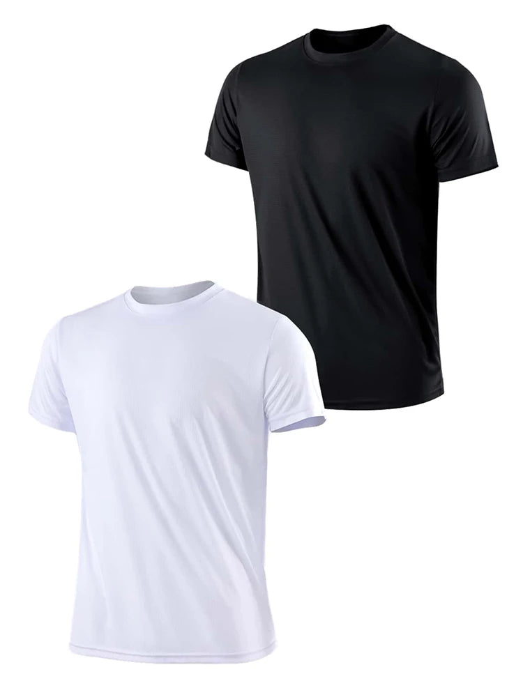 2PCS Men's Solid Color Ultralight Quick Dry Sport T-Shirt, Breathable Lightweight Top For Fitness Training Workout Running Gym