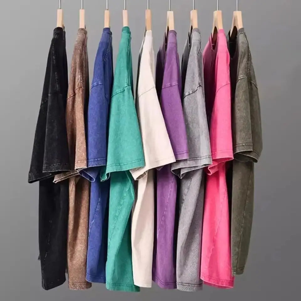 2025 Heavy Men Washed Vintage Oversized T-Shirt Street Hip Hop Punk Tee women Harajuku Casual Cotton Short Sleeve Acid Wash Top