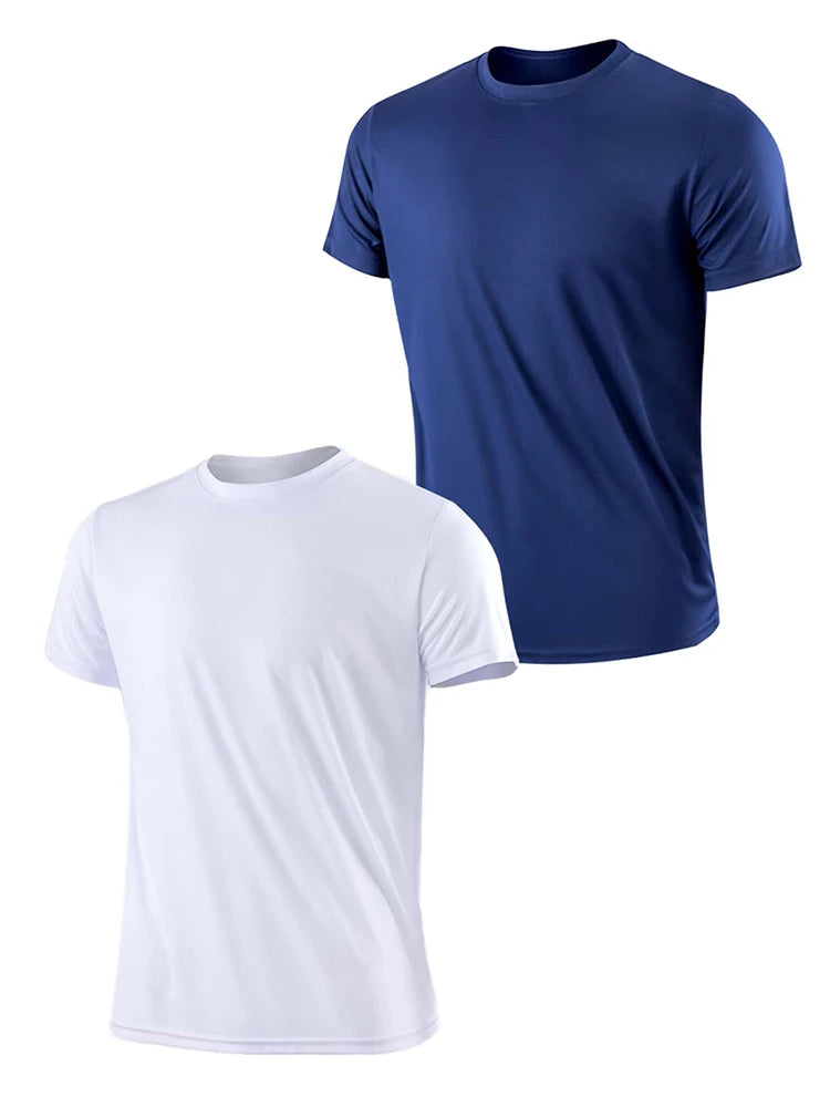 2PCS Men's Solid Color Ultralight Quick Dry Sport T-Shirt, Breathable Lightweight Top For Fitness Training Workout Running Gym