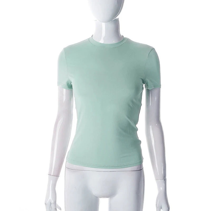 2024 Spring New Short Sleeve T-Shirt Women Solid Simple Casual Soft All-Match Hot Basic Crop Tops Tees Summer Fashion