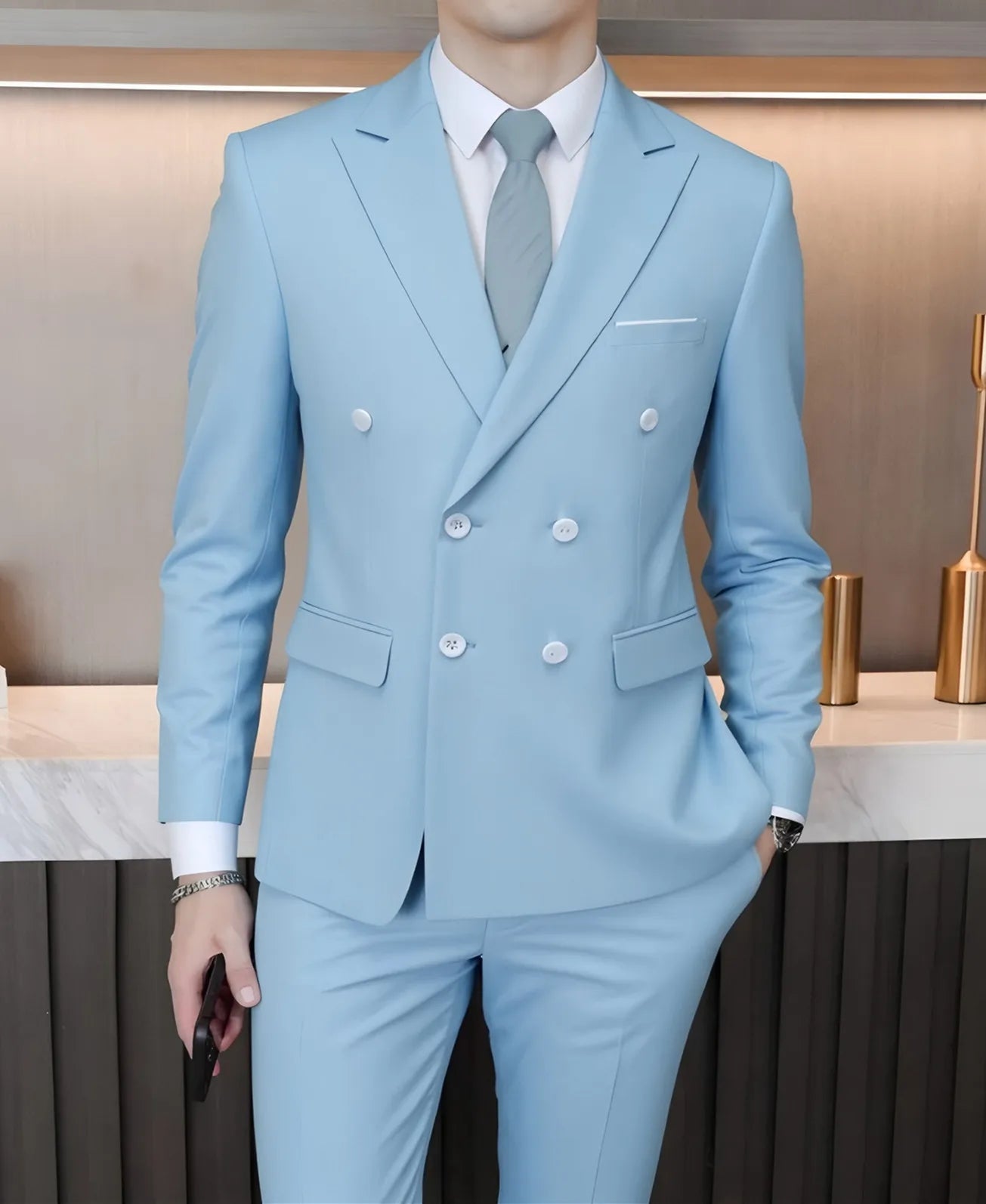 2025 Fashion New Men Double Breasted Boutique Solid Color Business Slim Fit Groom'S Office Wedding Best for Man Work Dress Suit