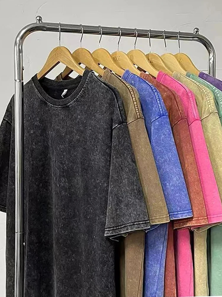 2025 Washed Vintage T-Shirts Street Hip Hop Retro Punk T Shirt women Harajuku Casual Cotton Short Sleeve Acid Wash TShirts top