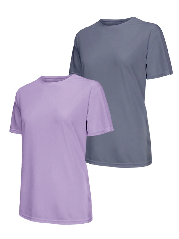 2Pcs Women's Solid Color Ultralight Quick Dry Sport T-Shirt, Breathable Lightweight Top For Fitness Training Workout Running Gym