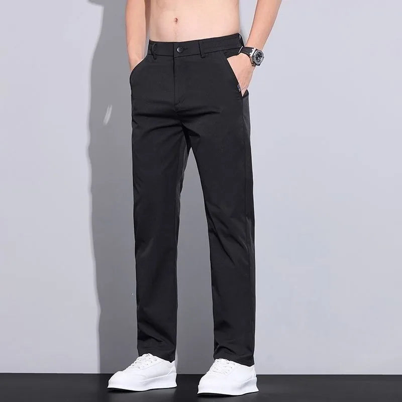 38 Men's Casual Pants Thin Ice Silk Summer Korean Slim Straight Pants Breathable Quick-drying Light Business Casual Pants