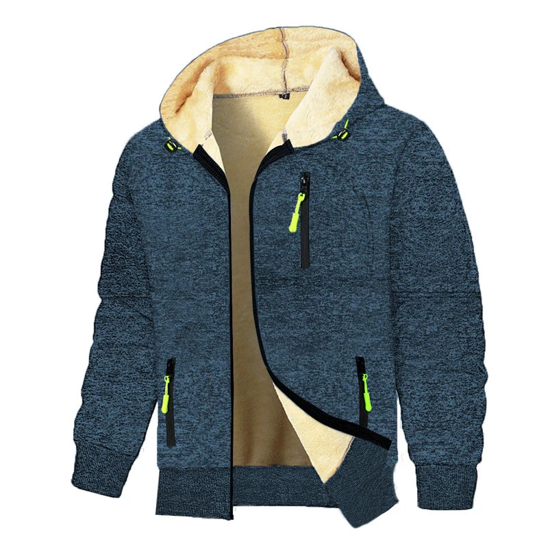 Animal Game Casual Jackets for Men Heavyweight Fleece Sweatshirt Thick Sherpa Lined Hooded Zipper Jacket Thick Streetwear Coats