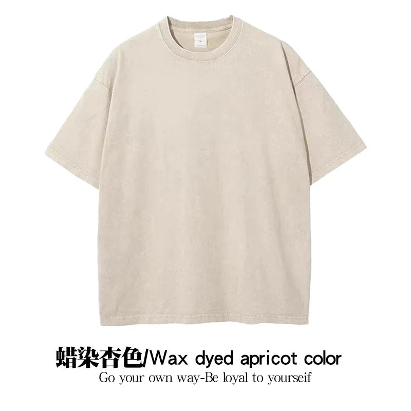 American Retro Pure Cotton Vintage T-shirt with Diamond Earth Color Street Style Diamond Flash Retro T-shirt for Men and Women