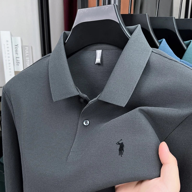 100% pure cotton high-end brand men's long sleeved polo shirt autumn fashion hot selling pony embroidery design golf top T-shirt