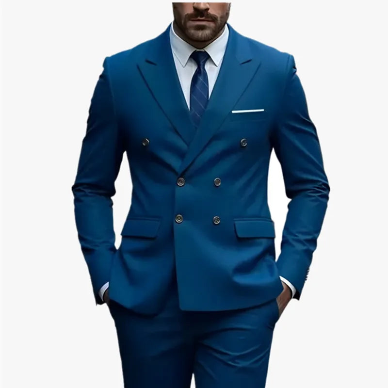 2025 Fashion New Men Double Breasted Boutique Solid Color Business Slim Fit Groom'S Office Wedding Best for Man Work Dress Suit