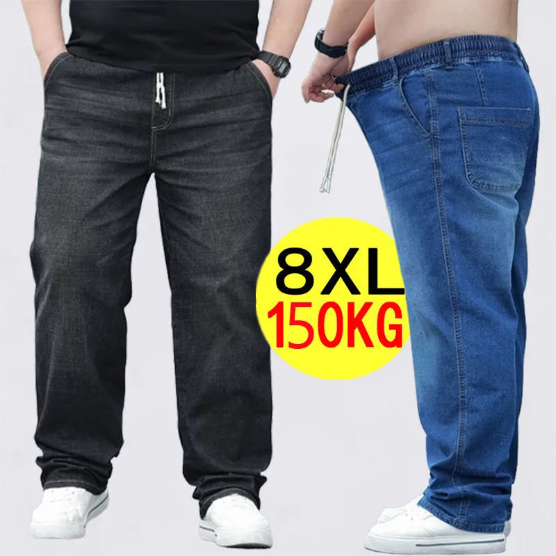 8XL Oversized Jeans For Men | Elastic Waist Loose Comfortable Trousers | Plus Size 150KG Men's Streetwear Casual Denim Pants New