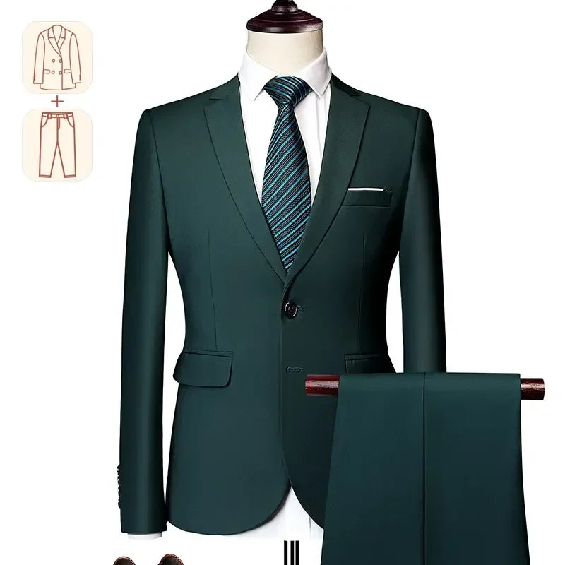 2025 New Men's Business Casual Suit for Weddings Male Solid Colour Formal Suit Sets Men Prom Party Tuxedo Dress