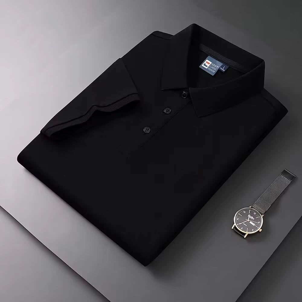 025 Summer New Men's Short sleeved Solid Color Polo Shirt Breathable and Comfortable Elastic Top Casual Business New Style