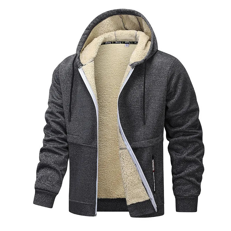 2025 Man Plush Jacket Autumn Winter Thicken Simple Solid Color Male Coat Long Sleeve Pocket Zipper Versatile Men Outerwear
