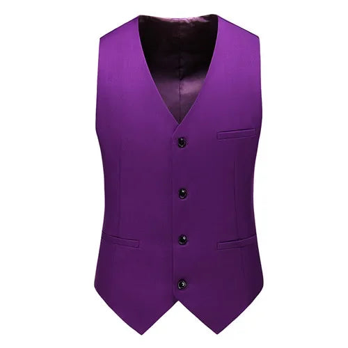 Blue Men Sleeveless Suit Vest, Brand New Slim Fit V Neck Dress Waistcoat Office Casual Vsests Asian Size M-6XL, Red Green Purple