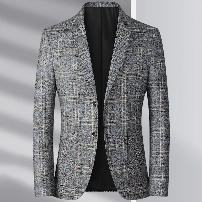 Blazer Men's Business Gentleman Wedding Fashionable Checkered Best Man, Slimming and Casual Middle-aged and Elderly Blazer