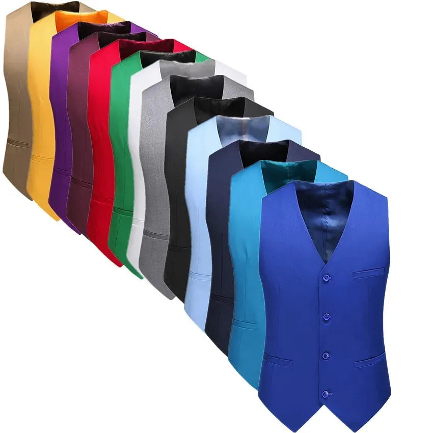 Blue Men Sleeveless Suit Vest, Brand New Slim Fit V Neck Dress Waistcoat Office Casual Vsests Asian Size M-6XL, Red Green Purple